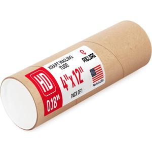 4" x 12" Heavy Duty Reinforced Kraft Paper Mailing Tube, Pack of 1 Tube with 2 Caps Secure USPS Approved Poster Tube Made in USA Cardboard Tube for Shipping and Storing Posters, Prints, Artwork