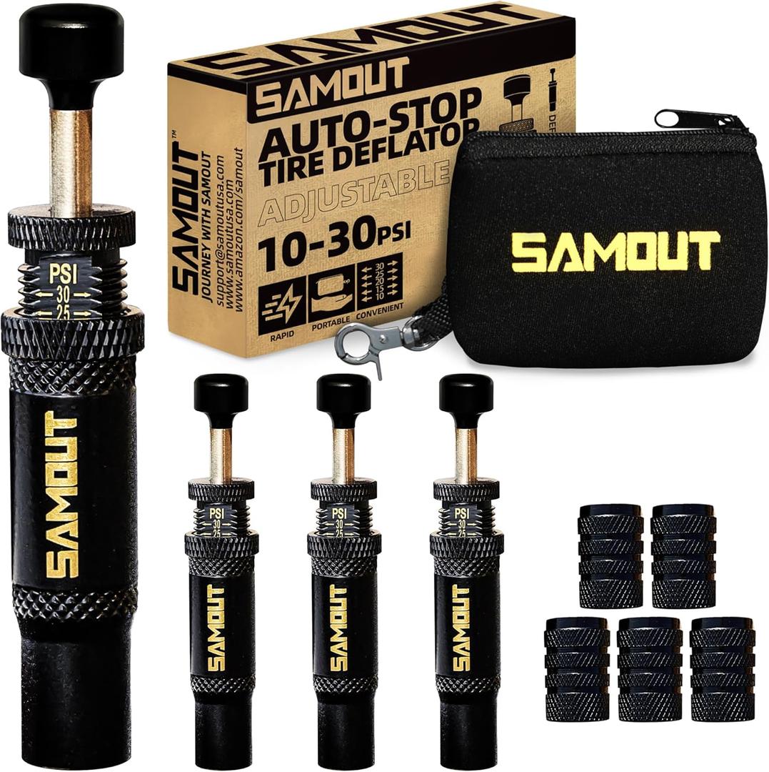 Adjustable Auto-Stop Tire Air Down Kit (10-30 PSI) Screw-on Tyre Deflator Tool for Offroad 4x4 Vehicle Accessories (4PCS Pack)