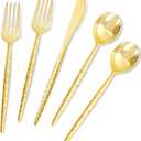 LIYH 360 Pcs Gold Plastic Silverware - Heavy Duty, Plastic Gold Silverware Cutlery Set Disposable, Hammered Utensils Include 120 Forks,120 Spoons & Knives for Birthday Party, Weddings
