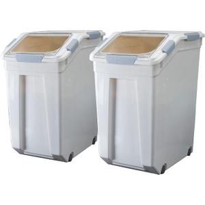 HANAMYA 33 Liter / 50 lbs Rice Storage Container with Measuring Cup, BPA free, For Rice | Grain | Pet Food | Flour, 2 count, White, 11.5"W x 17.6"D x 19.5"H