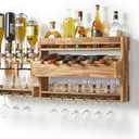 Wood Wine Rack Wall Mounted, Liquor Bottle Display Shelf for The Home Bar,Wine and Liquor Wall Rack with Glass Holder,Rustic Bar Shelves with 4-Bottle Whiskey Liquor Dispenser