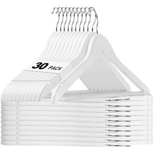 HOUSE DAY White Wooden Hangers 30 Pack, Solid Wood Hanger with Non Slip Pant Bar, Heavy Duty Wooden Coat Hanger for Closet, Smooth Finish Wood Clothes Hangers for Shirts, Suits Jackets, Dress