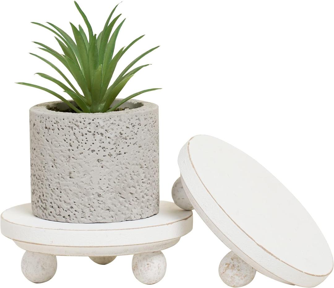 Defined Deco Mini Risers for Display - Wooden Risers for Decor, Small 5' Round Pedestals (Set of 2, White)
