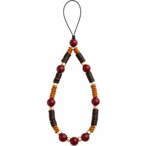 Beaded Phone Wrist Strap Bamboo Beaded Phone Lanyard Coconut Shell Beads Wrist Lanyard for Smartphone Charm Wristlet (Garnet Red)