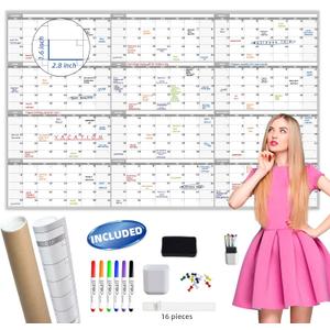 Large Dry Erase Wall Calendar - 60 x 38" Undated Blank Yearly Planner - Giant Whiteboard 12 Month Poster - Premium Laminated Calendar for Classroom, Office, Project & Family Schedule
