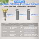WHC40 Sediment Filter, 40 & 100 & 200 Micron Reusable Spin Down Sediment Water Filter, Whole House Water Filter for Well Water, Home Pre-filtration System, 1" MNPT + 3/4" FNPT + 3/4"MNPT