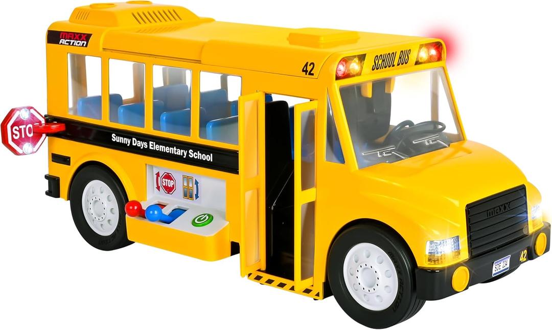 Maxx Action Mega School Bus Toy with Joystick Controls, Real Working Microphone, Lights and Sounds, Sliding Roof, Friction Powered