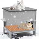 Deblue Heated Cat House for Outside Weatherpoof Plastic Cats Houses Outdoor with Escape Door Indoor Waterproof Feral/Pet Cat Shelter for Puppy, Rabbit(Grey)