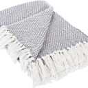 DII 100% Cotton Basket Weave Throw for Indoor/Outdoor Use Camping Bbq's Beaches Everyday Blanket, 50 x 60, Woven Stripe, Gray