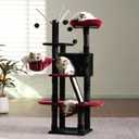 Hey-brother Gothic Cat Tree, 53 inch Cat Tower for Indoor Cats, Cat House with Padded Platform Bed, Toy Balls, Large Cozy Condo, Hammocks and Sisal Scratching Posts, Black and Red MPJ019SBR