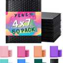 Yens Poly Bubble Mailers 4x8 50 Pack Black Waterproof Self Seal Adhesive Shipping Bags, Cushioning Padded Envelopes for Shipping, Mailing, Packaging, Usable 4x7