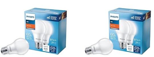 Philips LED Basic Frosted Non-Dimmable A19 Light Bulb - EyeComfort Technology - 800 Lumen - Soft White (2700K) - 10W=60W - E26 Base - Indoor - 4-Pack