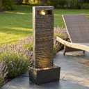 38.6" Tall Outdoor Water Fountain with LED Lights, Modern Floor-Standing Waterfall Fountain, Indoor Outdoor Resin Water Feature for Patio Porch Backyard Garden Home Decor
