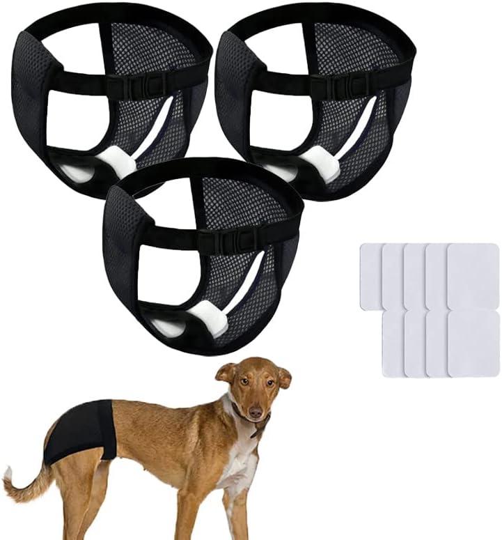 3Pack Reusable Dog Pants Dog Nappies 36-49cm/14-19inch, Breathable Mesh Pet Diapers with 9 Washable Female Dogs Sanitary Pads Adjustable Briefs Protective Trousers Underwear for Female Dog in Heat, M