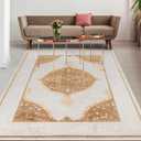 Antep Rugs Babil Gold 5x7 Oriental Bordered High Low Textured Traditional Indoor Area Rug, Beige Gold, 5'3" x 7'