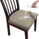 Chair Seat Covers Waterproof for Dining Room Chairs Stretch Jacquard Dining Room Chair Seat Covers Set of 6, Khaki