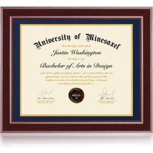 16x20 Diploma Frames 14x17 with Blue Mat - Cherry Red Wood Finish | Shatter-Resistant Glass | for Wall Mounting | Gift for Graduations & Professional Certificate (1 Pack)
