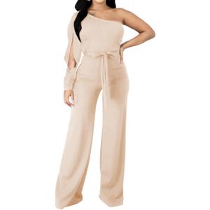 CuteCherry Women Elegant Jumpsuits For Elegant One Sleeve Sexy Straight Long Pants Rompers With Pockets (XX-Large, Apricot) CuteCherry Women Elegant Jumpsuits For Elegant One Sleeve Sexy Straight Long Pants Rompers With Pockets (XX-Large, Apricot)