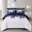 Dinjoy Ombre Blue Comforter Set Queen Size Gradient Navy Blue White Boho Bedding Set for Teen Men Women 7 Pieces Bed in A Bag Bohemian Bed Set with Comforter, Sheets, Pillowcases & Shams