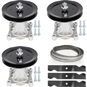 54" Deck Rebuild Kit Fit for Craftsman Husqvarna LGT2554 LGT2654 YTH2454, 3 Spindle 187292 192870, 3 Pulley 153535 173436, 3 Blade 187254 187256, 1 Belt 196103
