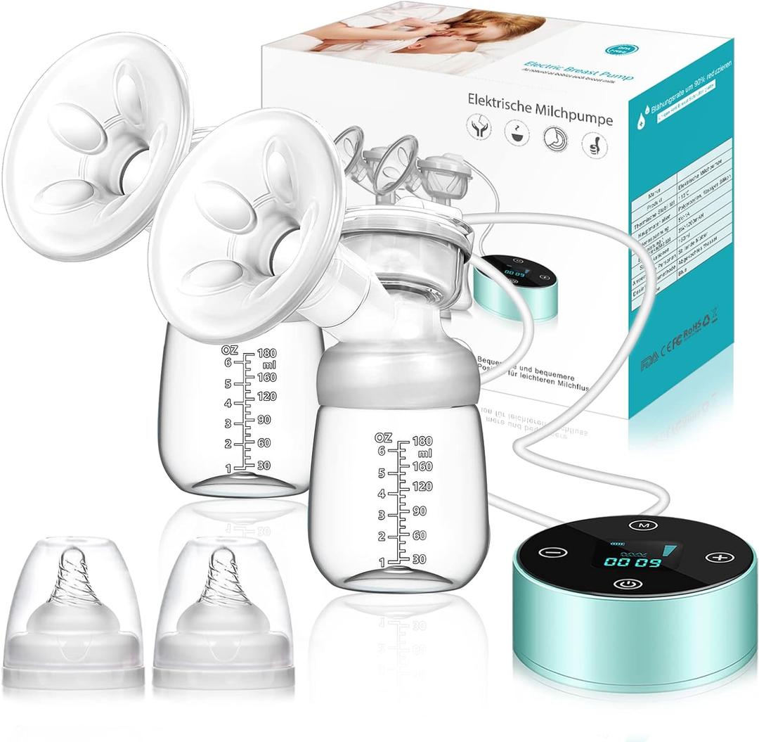 Electric Double Breast Pump, Rechargeable & Portable Breastfeeding Pump with 3 Modes and 10 Suction Levels, Quiet Touchscreen Design Anti-Backflow