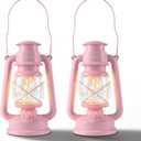 Pink LED Vintage Lantern with 20 LED Lights Silver Wire, Suitable for Home and Outdoor Usage, Battery Powered, 6/18 Timer, Adorable Pink Color for Wedding, Party or Valentines Day, 2 Pack