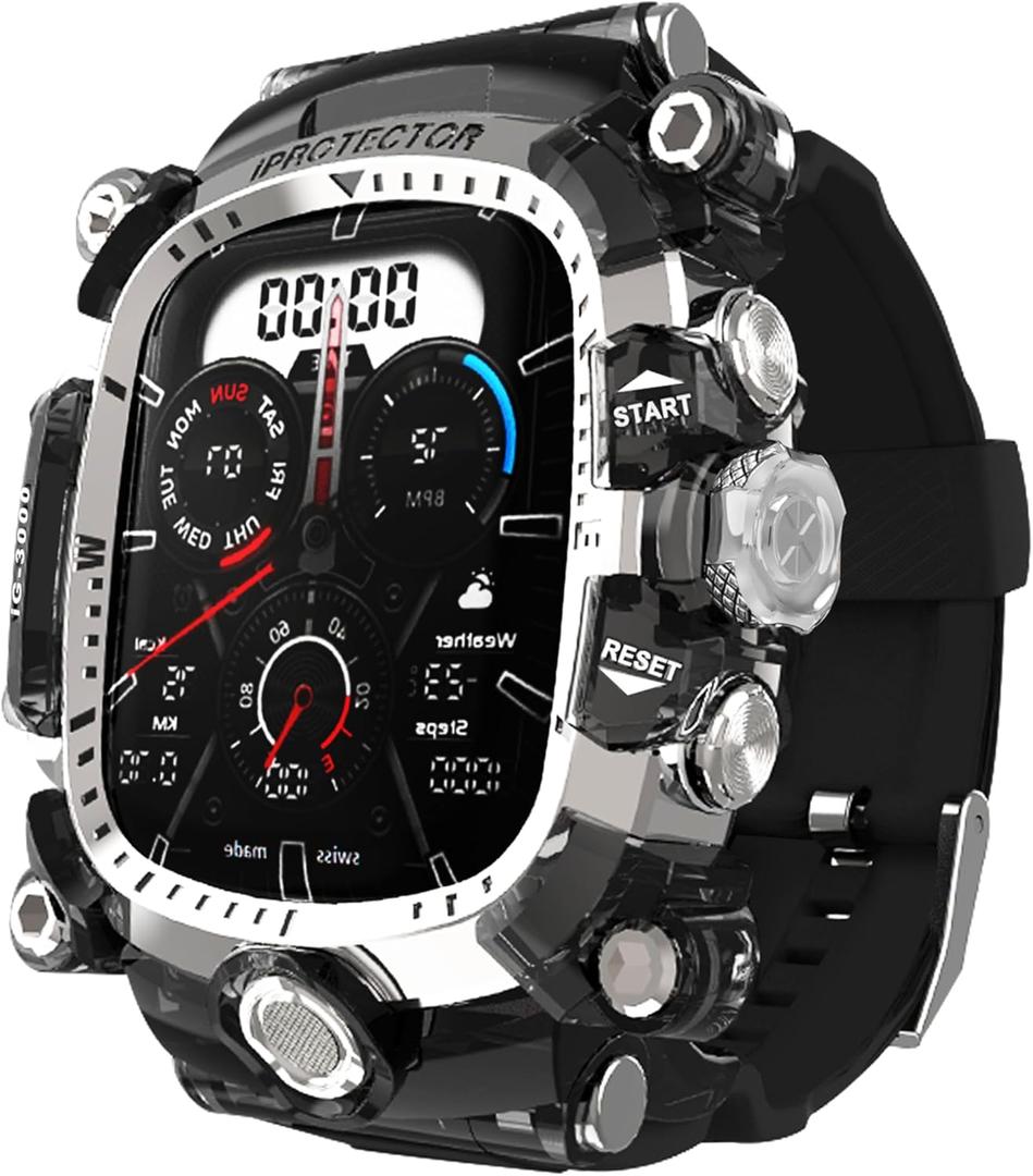 iG-3200 Rugged Case with Band for Apple Watch Series 10/11 46mm,Shockproof Bumper Cover Silicon Strap for iWatch 10/11 46mm Full Protective Cover for Men (Silvery)