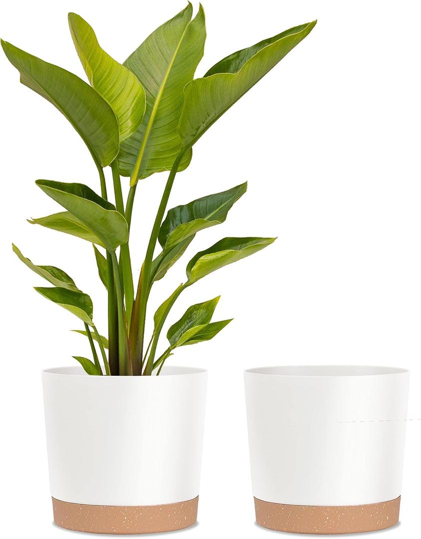kubvici Plant Pots for Indoor Plants, 2 Pack 12 Inch Pots for Plants, Lightweight Large White Planters for Indoor Plants Outdoor Plants, Big Plastic Plant Pot Flower Pot with Drainage (12 White)