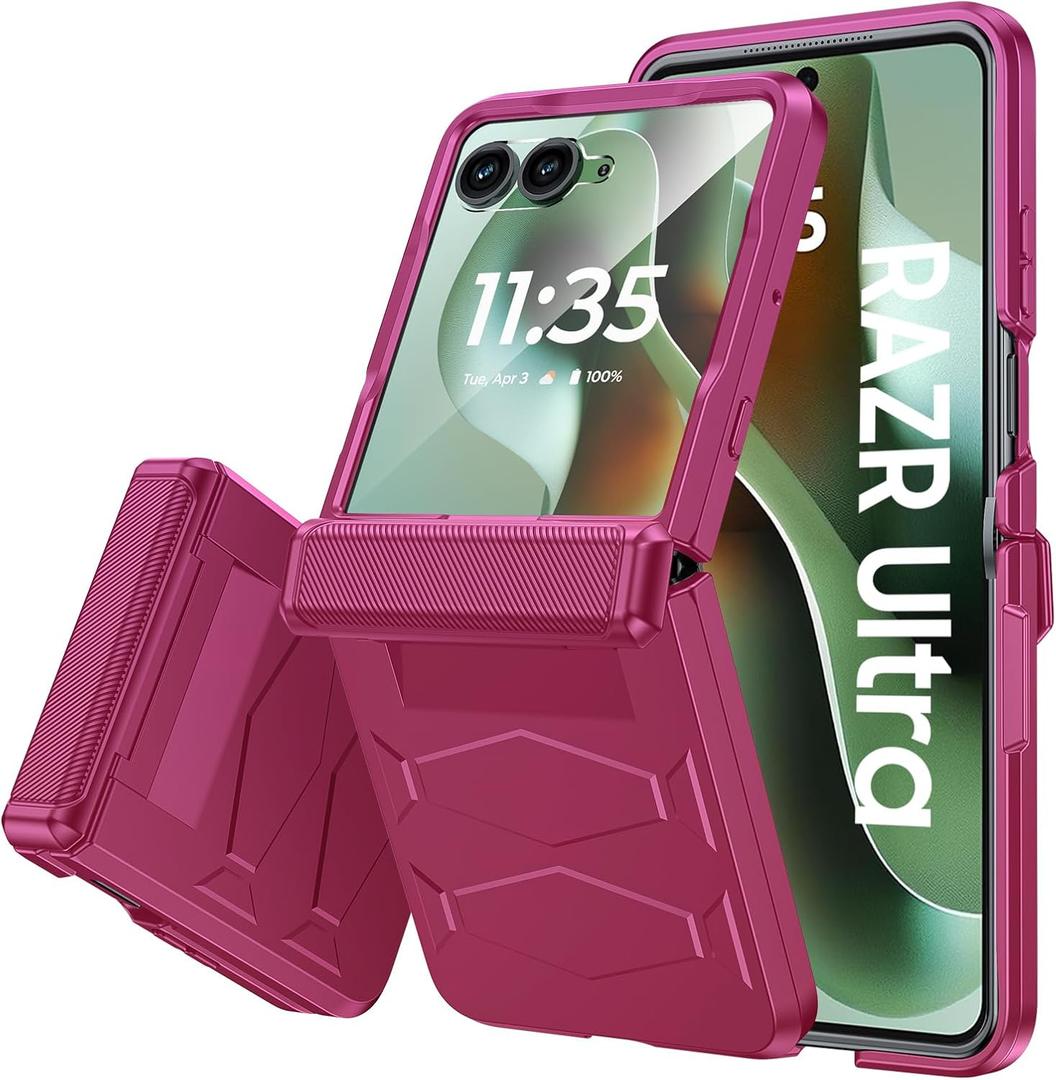 Vizvera for Motorola Razr Ultra 2026/Razr Ultra 2025 Case with Hinge Cover,Built-in Screen Protector Shockproof All-Inclusive Cover Wireless Charging for Razr Ultra 2026(Magenta)