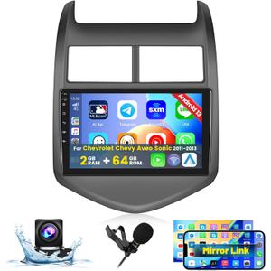 Roinvou 2+64G Android CarPlay Stereo for Chevrolet Chevy Aveo Sonic 2011-2013, Built-in Wireless CarPlay with Android Auto, 9'' Touch Screen in-Dash GPS Navigation Support Mirror Link BT RDS WiFi DSP