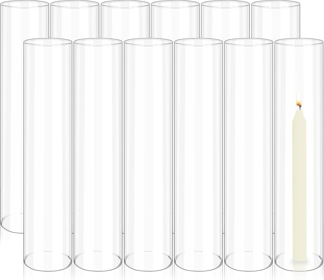 12 PCS Hurricane Candle Holder 2.5" W x 14" H Hurricane Glass Candle Holders Bottomless Cylinder Sleeve Tall Clear Glass Cylinder Open Both Ends, Chimney Tube Cover Open Ended Candle Shade