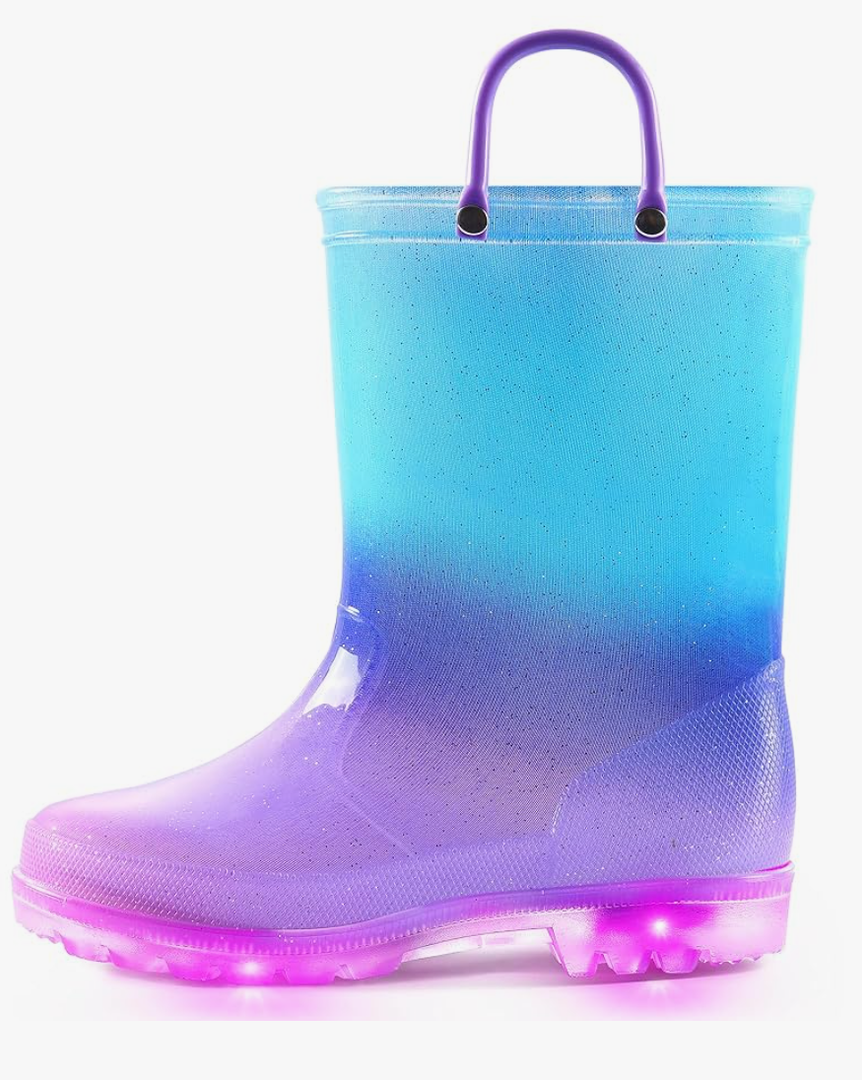 K KomForme Toddler Light Up Rain Boots for Girls Boys Waterproof Rain Boots with Handles Outdoors, 6