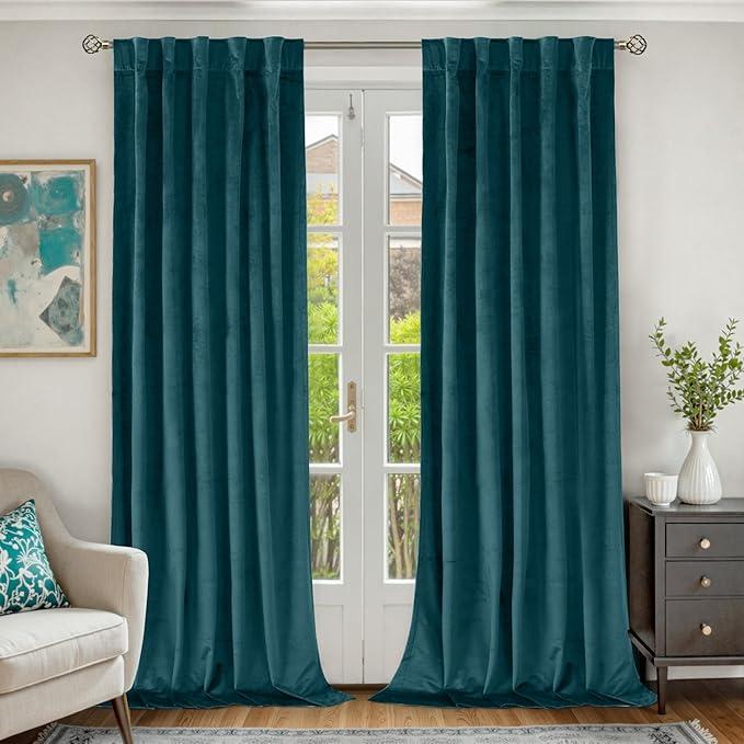 BGment Teal Velvet Blackout Curtains for Living Room, Thick Luxury Thermal Insulated Curtains 84 inches Long Noise Reduce Back Tab and Rod Pocket Super Soft Drapes for Bedroom, 2 Panels, 42 x 84 Inch