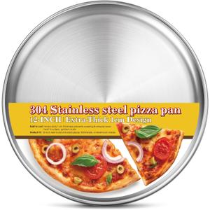 Stainless Steel Pizza Pan 12 inch, Pizza Pan for Oven, Steel Pizza Tray, Thick Round Pizza Plate Pizza Baking Sheet, Easy Clean & Dishwasher Safe, Set of 1