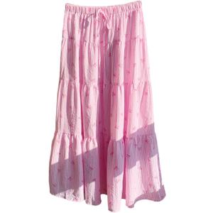 Milumia Women's Striped Bow Print Tiered Layered Long Skirt Summer Vacation Flowy Maxi Skirts (Pink, S)