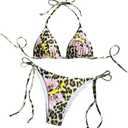 COZYEASE Women's 2 Piece Leopard Bikini Sets String Tie Side Bathing Suit Triangle Halter Sexy Swimsuits M