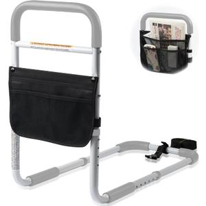 Panta Bed Assist Rail, ASTM F3186, Adjustable, Grey | Foam padded handle, fixing strap, storage bag, fits twin/full/queen/king, portable bed cane