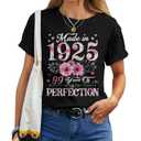 99 Year Old Made In 1925 Floral 99th Birthday Gift For Women T-Shirt, Size Medium