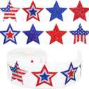 2 x AnyDesign 600Pcs Patriotic Star Stickers Roll Blue Red Silver Stars Labels American Flag Self-Adhesive Independence Day Stickers for 4th of July Memorial Day Water Bottle Luggage Decor, 8 Design