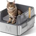 Stainless Steel Litter Box with Lid: Metal Cat Litter Box for Small Cats with Scoop, High Sided Kitty Litter Pan Tray, 17.4'' x 13.5'' x 8.5'', Non-Stick, Anti-Leakage, Easy Cleaning (Dark Gray) (Medium)