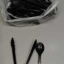36 PCS Disposable Serving Utensils for Party - 12 Set Including Black Plastic Spoons, Tongs and Forks