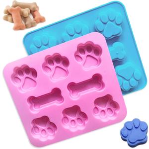 5 x 2PCS Silicone Molds,Non-Stick Puppy Dog Paw and Bone Food Grade Hard Candy Molds for Baking,Ice Cubes,Dog Treats,Chocolate,Jelly,Cake - Pink,Light Blue