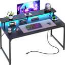 PRAISUN 40 inch Gaming Desk, LED & Power Outlets, Monitor Stand, Black