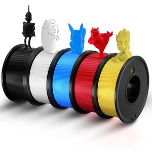 3D Printer Filament PLA 1.75mm 3-D Printing Materials 5 Colors Bundle Print Filimate 1.75 mm White Black Red Blue Yellow Filiment1.75 Accuracy 0.02mm Fillament Spool Vacuum Pack 250G X 5 Roll
