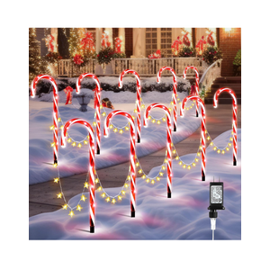 Candy Cane Lights Outdoor, 21 Inch Christmas Pathway Lights, Set of 10 Outdoor Xmas Decorations with 8 Modes for Holiday Patio Yard Garden(Red & White)