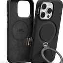 TORRAS Liquid Silicone for iPhone 16 Pro Case with 360 Spin Magnetic Ring Stand with Camera Control, Fit for MagSafe, OStand Q3 Silicone Non-Slip Protective Case for iPhone 16 Pro, Obsidian Black