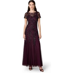 Adrianna Papell Women's Beaded Gown with Godets, Night Plum, 18