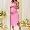 Maternity One Shoulder Bodycon Midi Dress for Baby Shower Small