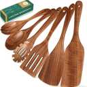 AIUHI Wooden Spoons for Cooking, 6Piece Wooden Cooking Utensils, Nonstick Kitchen Cooking Spatulas, Durbale & Sturdy, Heat Resistant, Comfortable Grip