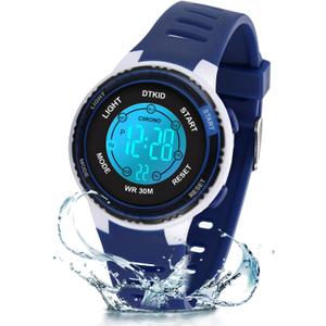DTKID Digital Kids Watch 30 M Waterproof, 7 Color Lights Time Teaching Watch Easy to Read for Girls Boys 5-16 (dark blue)